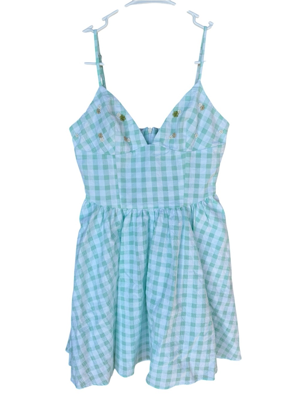 Zara Mint Gingham Spaghetti-Strap Dress